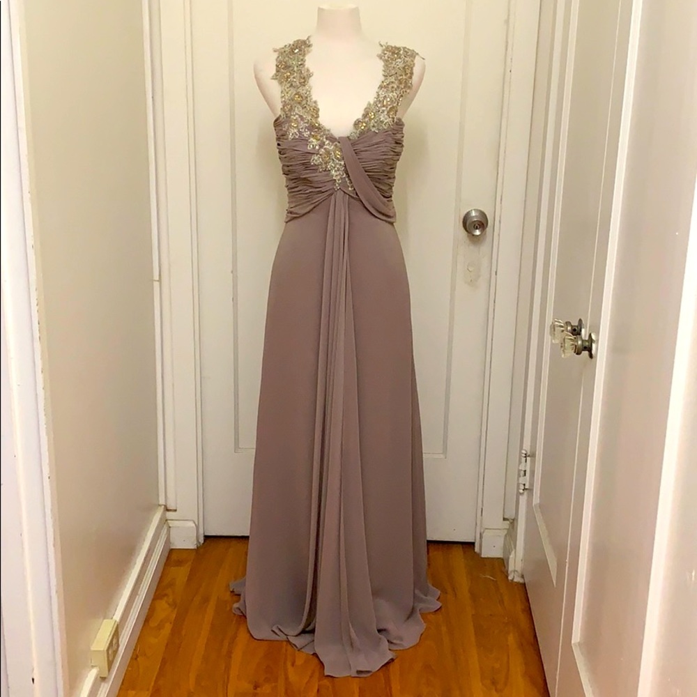 Montage by Mon Cheri Evening Gown with Gold Embellished Bodice